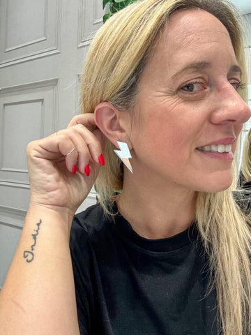 Pendientes Rayo  Mediano Plata Espejo