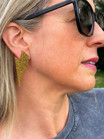 Pendientes All Rayo Dorado Glitter