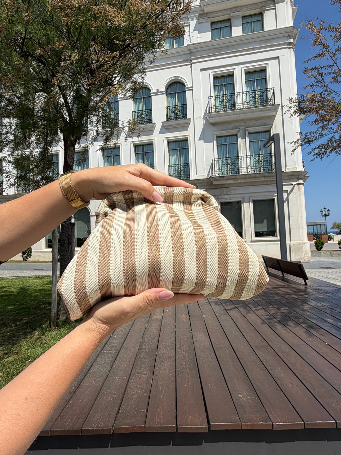 Bolso San Juan de la Canal Stripes Beige