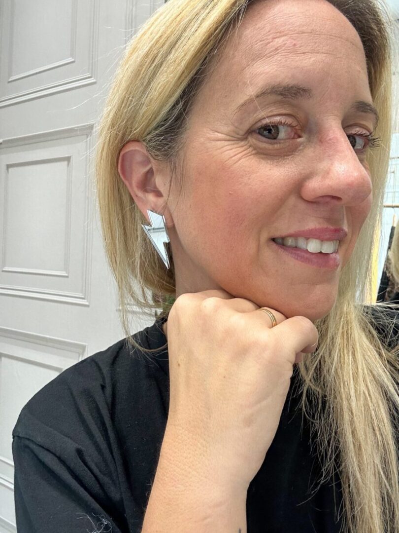 Pendientes Rayo  Mediano Plata Espejo