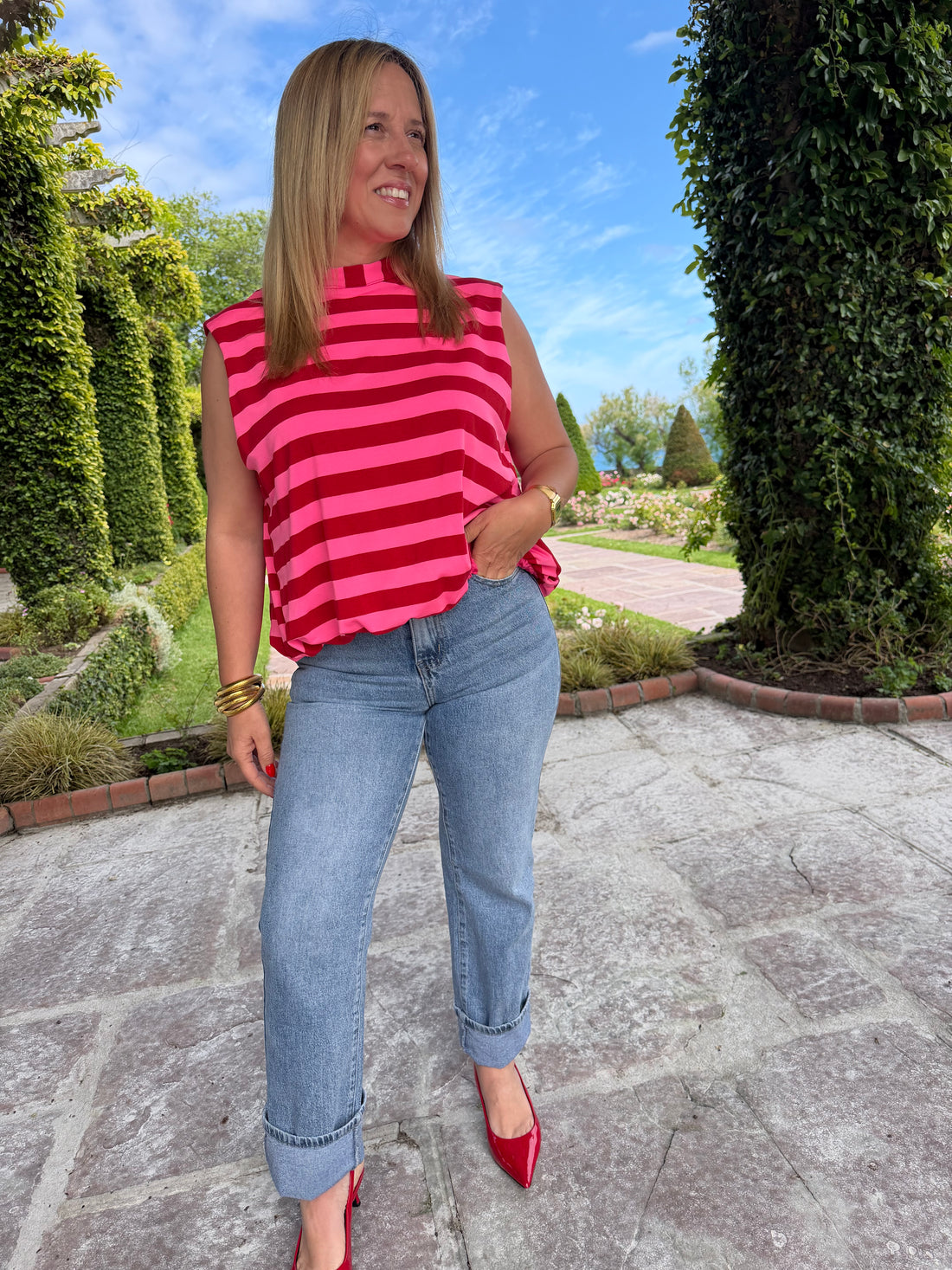 Blusa Rasines Rayas Rosa