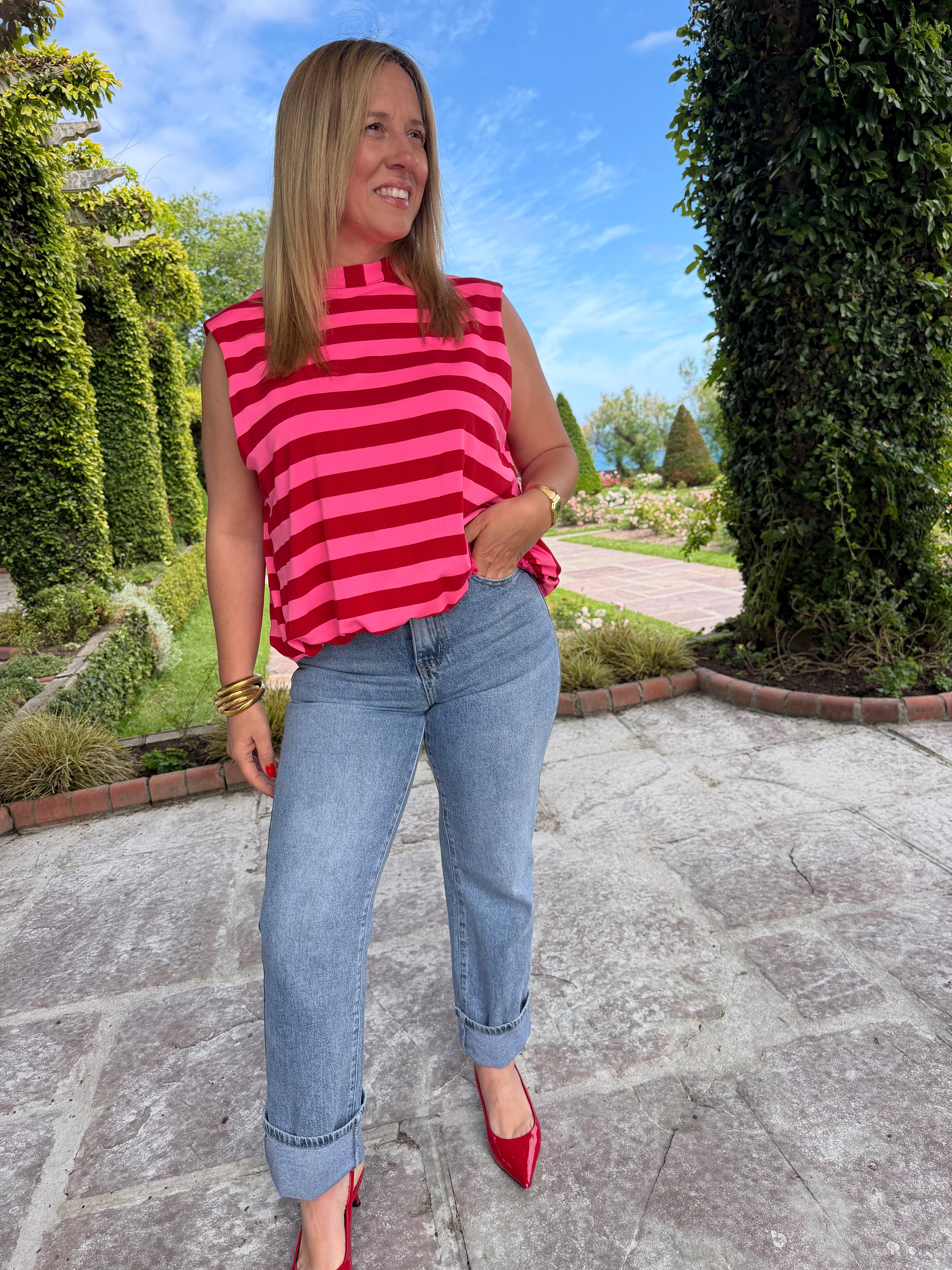 Blusa Rasines Rayas Rosa