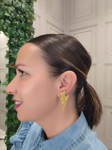 Pendientes Rayo Mediano Dorado Glitter