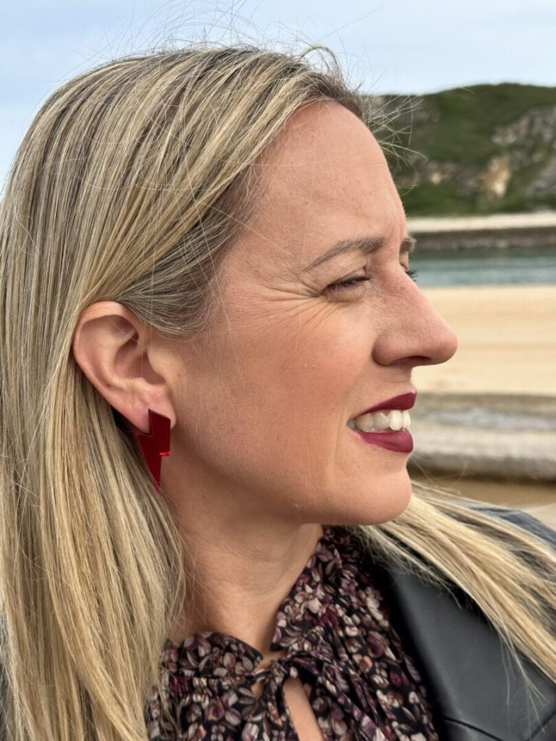 Pendientes Rayo Mediano espejo rojo