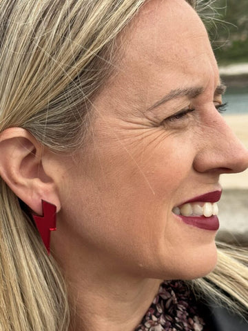 Pendientes Rayo Mediano espejo rojo
